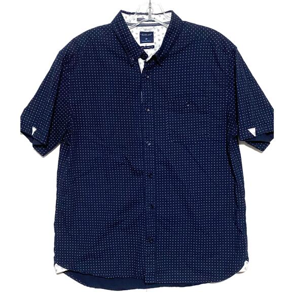 Level Ten Peached Poplin Navy Button Shirt Mens L Polka Dots Preppy Nautical - Picture 1 of 7